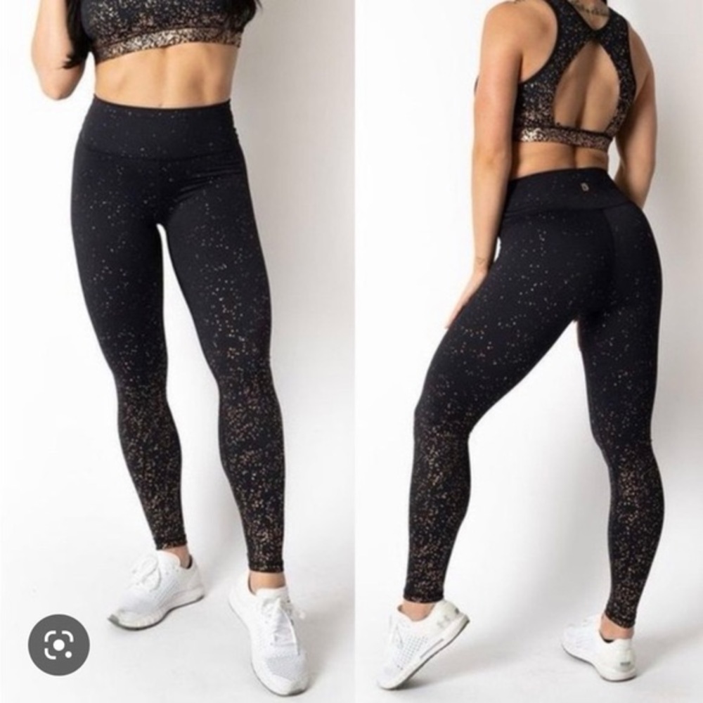 BuffBunny dazzle leggings in black and rose gold splatter